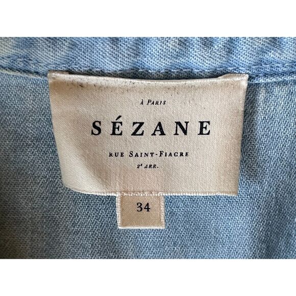 SEZANE Blue Denim Button Up Belted Midi Dress   Women's Size 34 - Picture 4 of 8